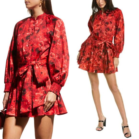 Alice + Olivia Janis Godet Mini Dress Red Floral Size 8 / Medium NWT - Picture 1 of 11